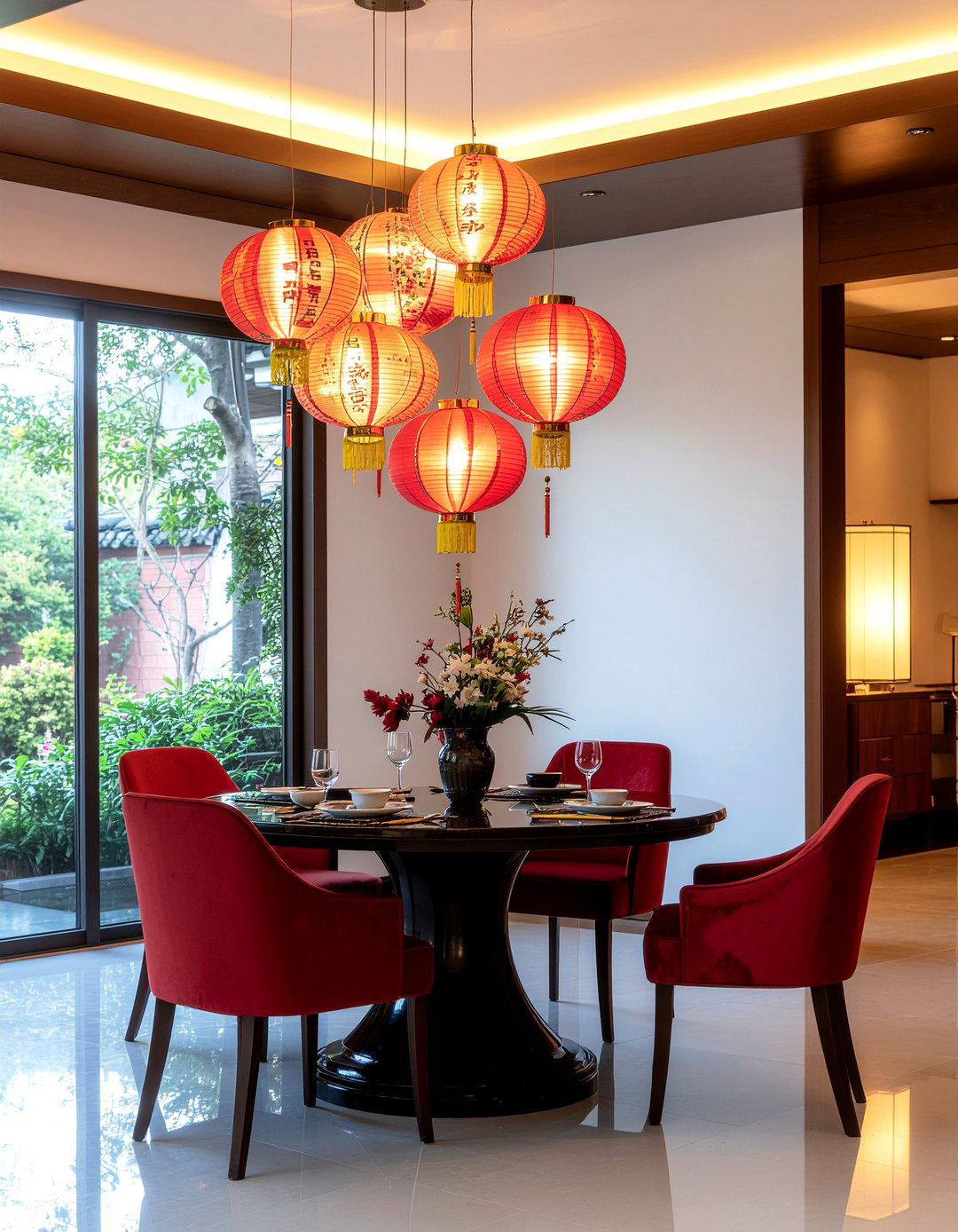 Lantern lighting dining room - 30 Chinese dining room ideas