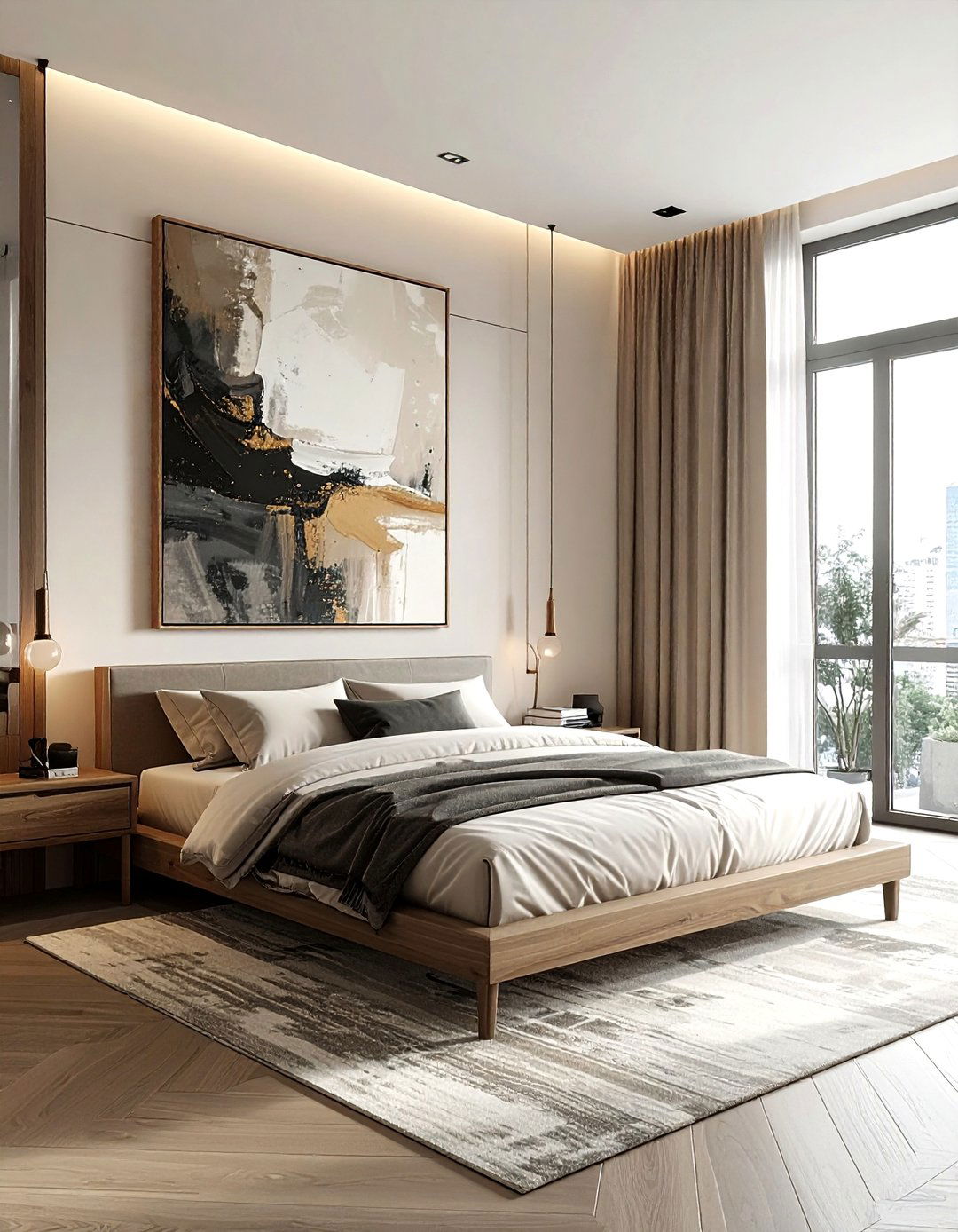 Large Abstract Canvas Art - 30 soft minimalist bedroom ideas