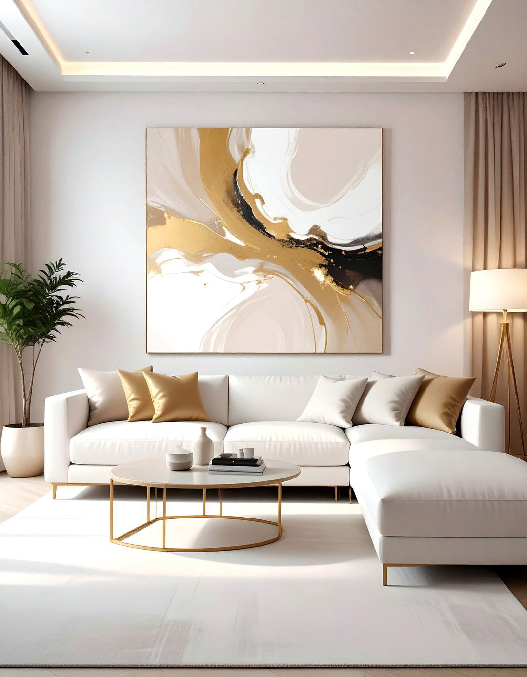 Large Abstract Neutral Art - 30 taupe and white living room ideas