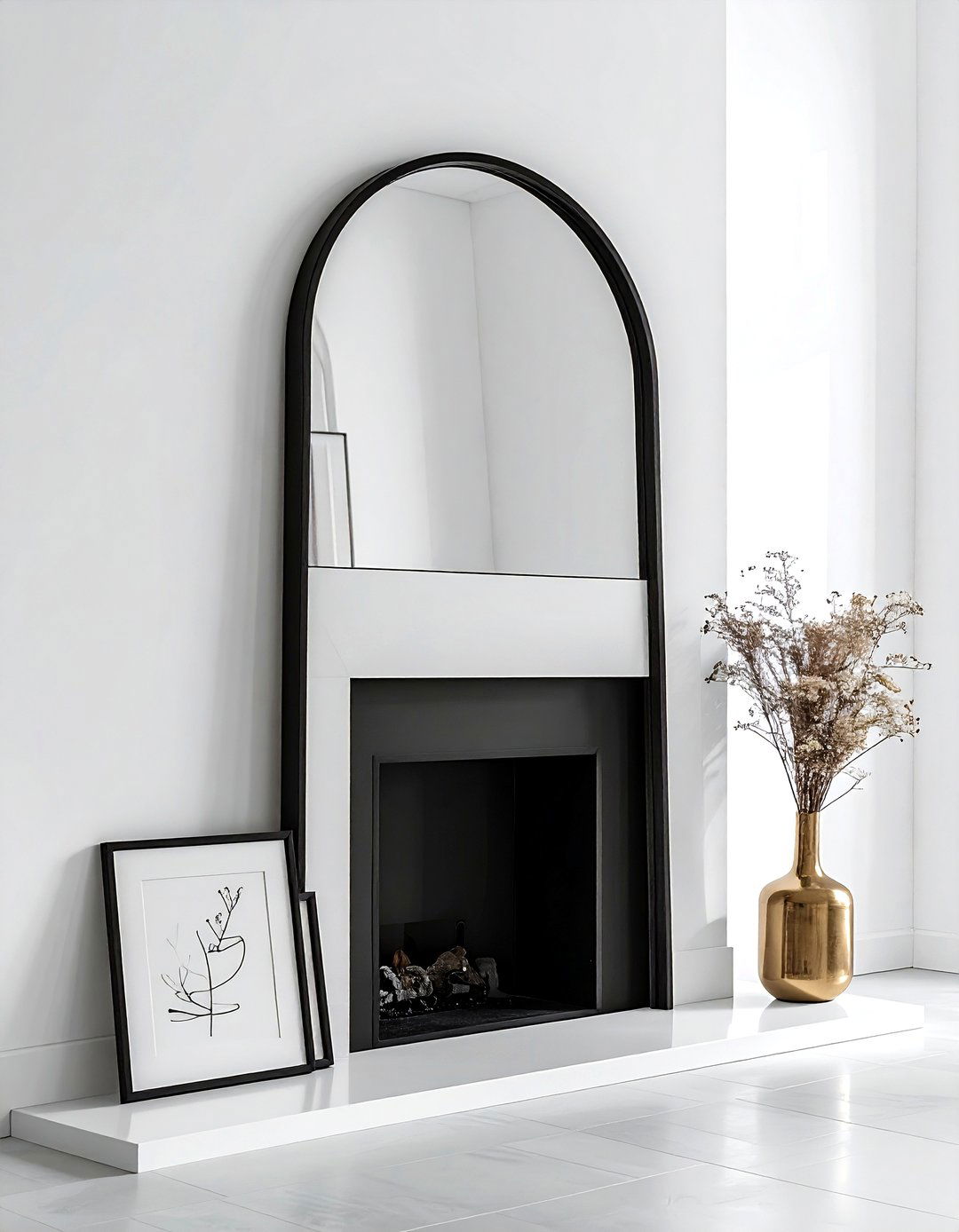 Large Arched Mirror - 30 layered mantel ideas