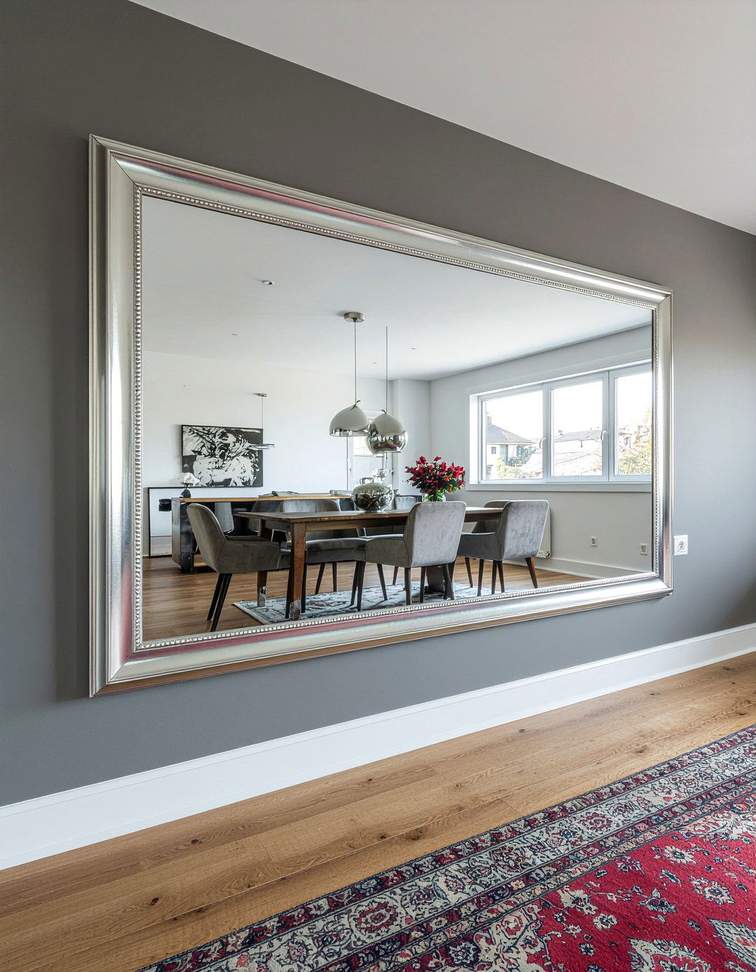 Large Chrome Wall Mirror - 30 chrome accent dining room ideas