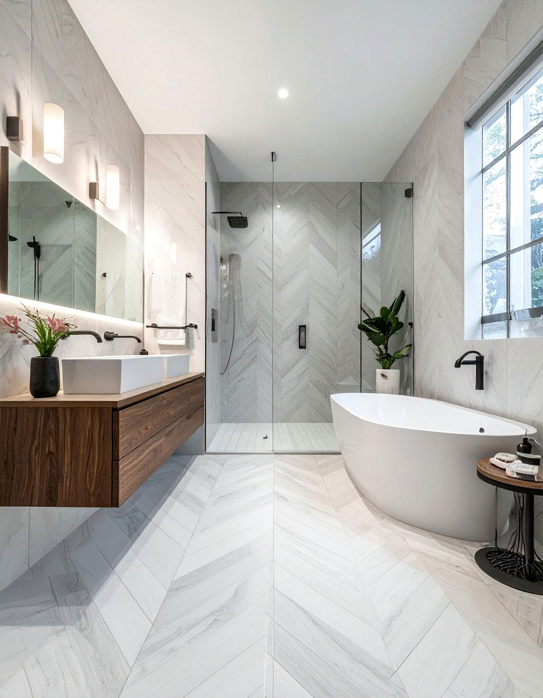 Large Format Chevron Tile - 30 chevron tile bathroom ideas