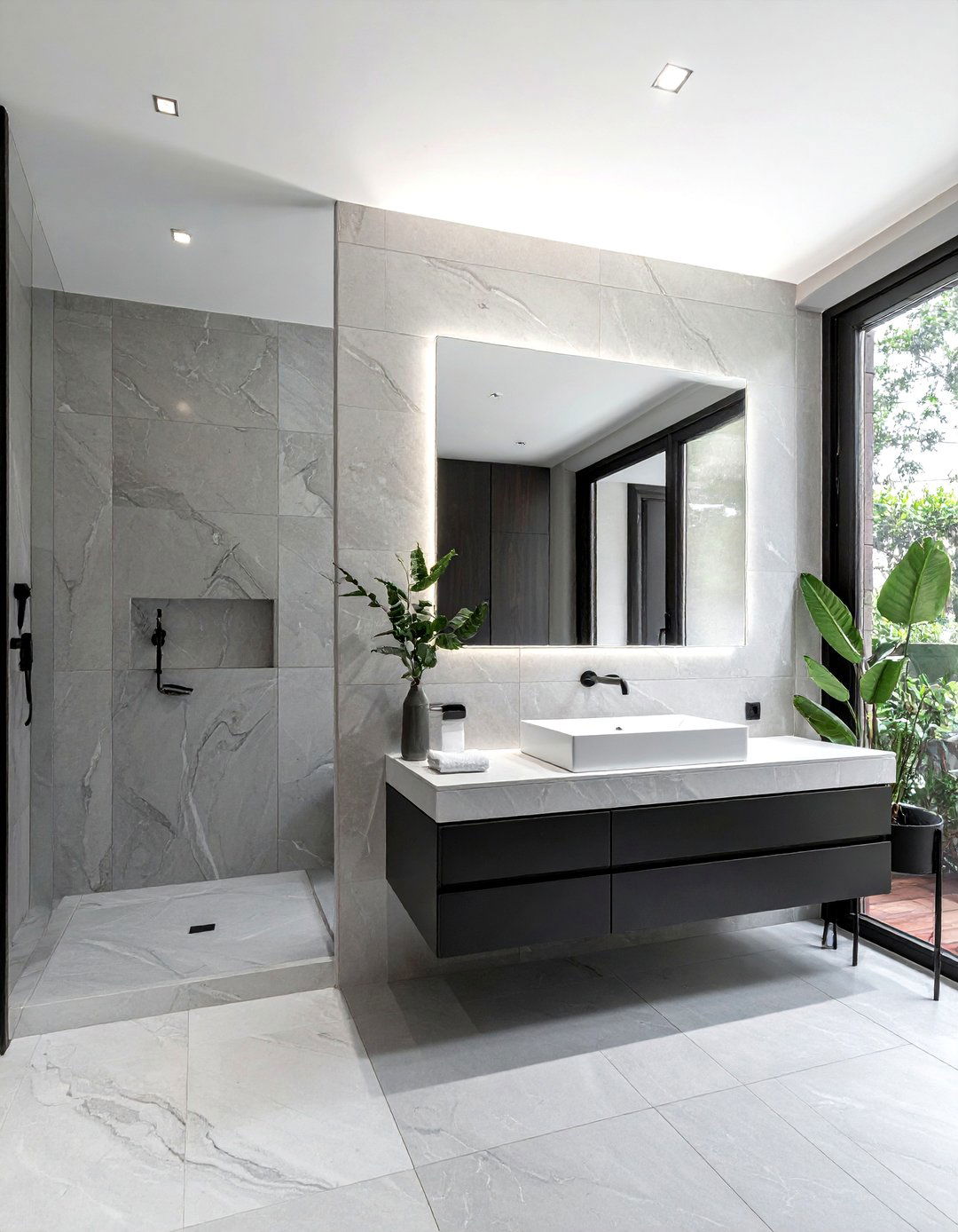 Large Format Tile - 30 feature wall tile bathroom ideas