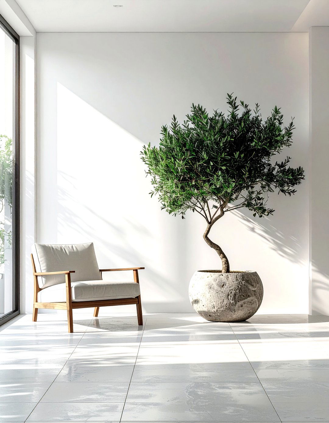 Large Indoor Trees - 30 soft minimalist living room ideas