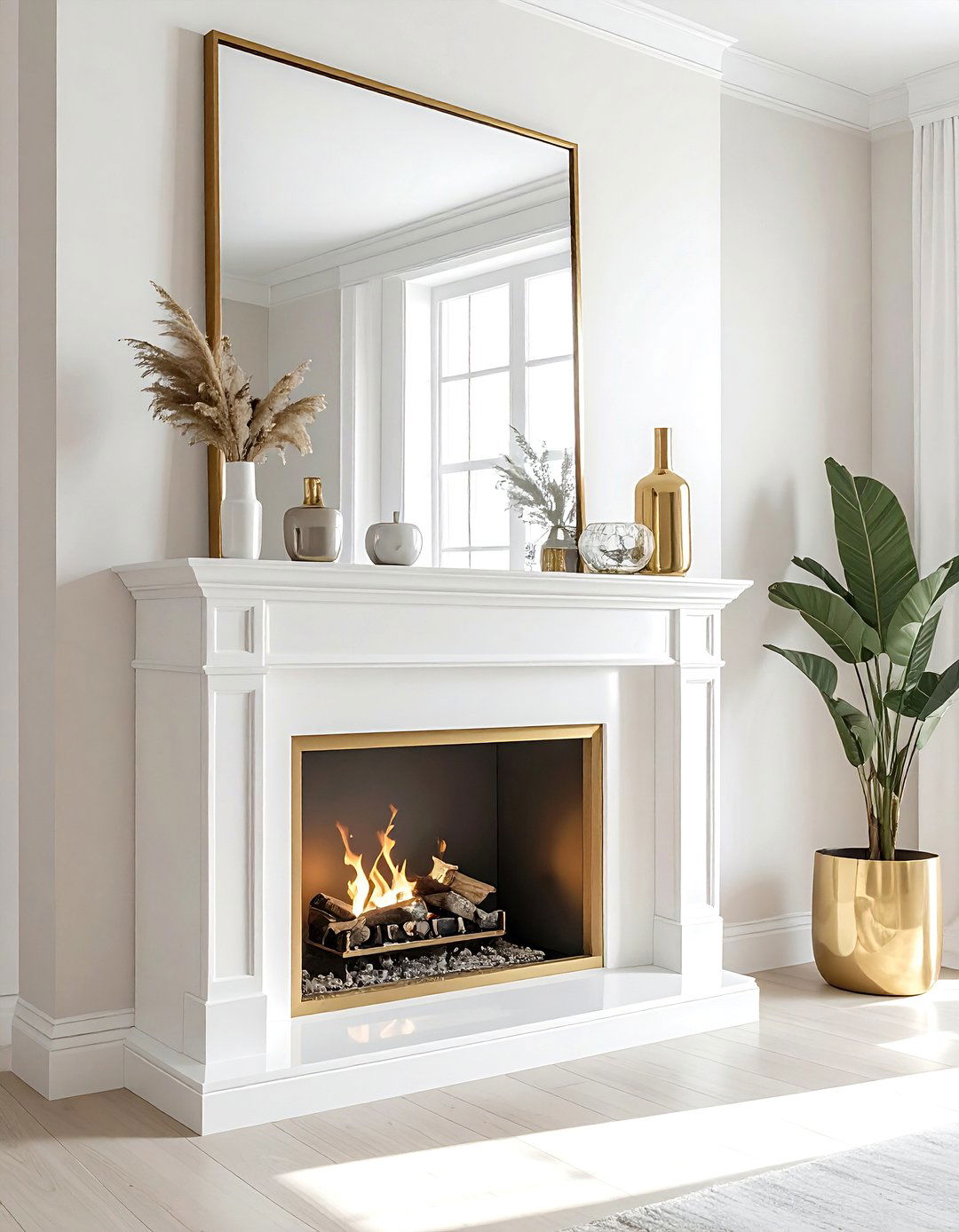 Large Lean Mirror - 30 minimalist mantel ideas