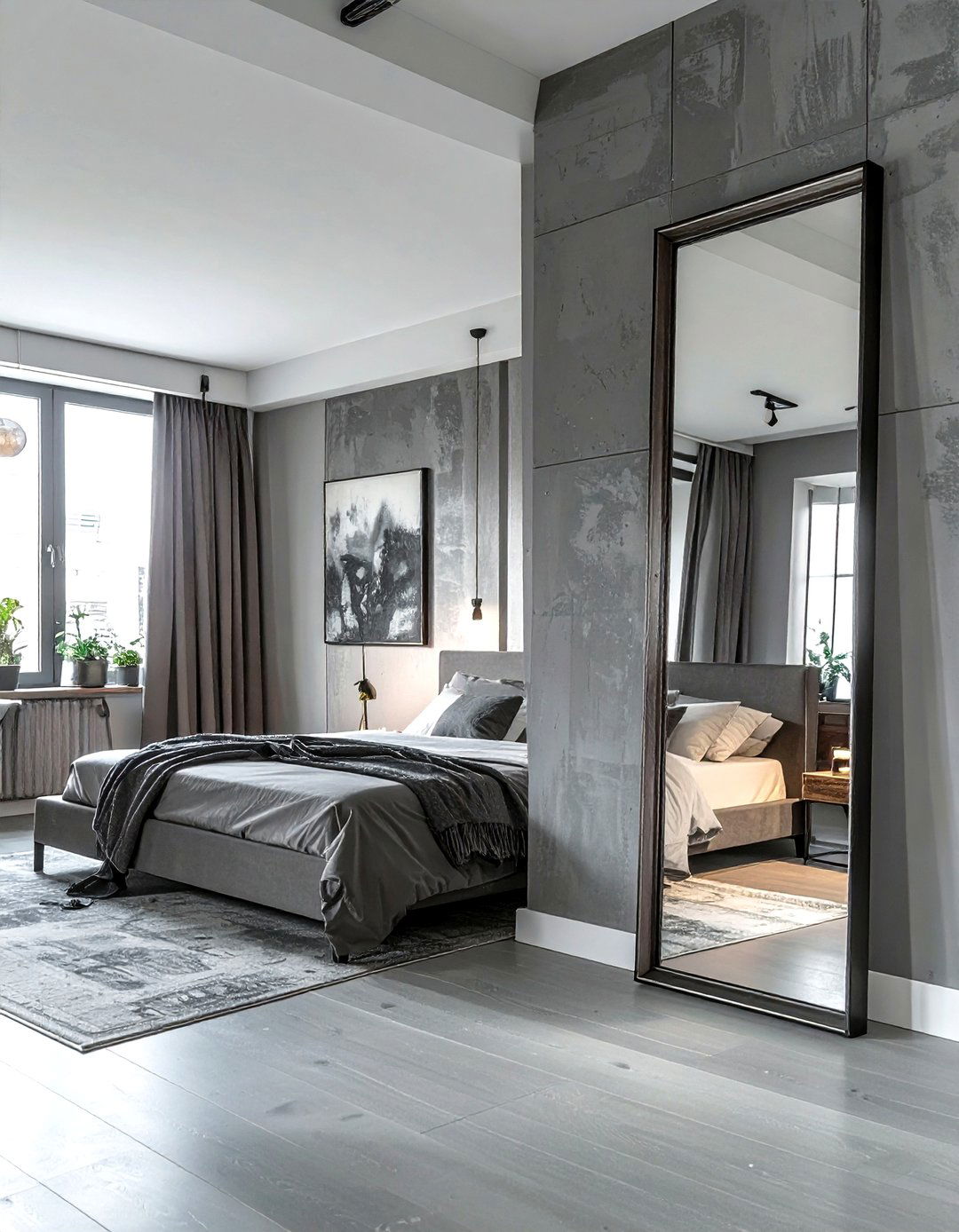 Large Leaner Mirror - 30 industrial gray bedroom ideas
