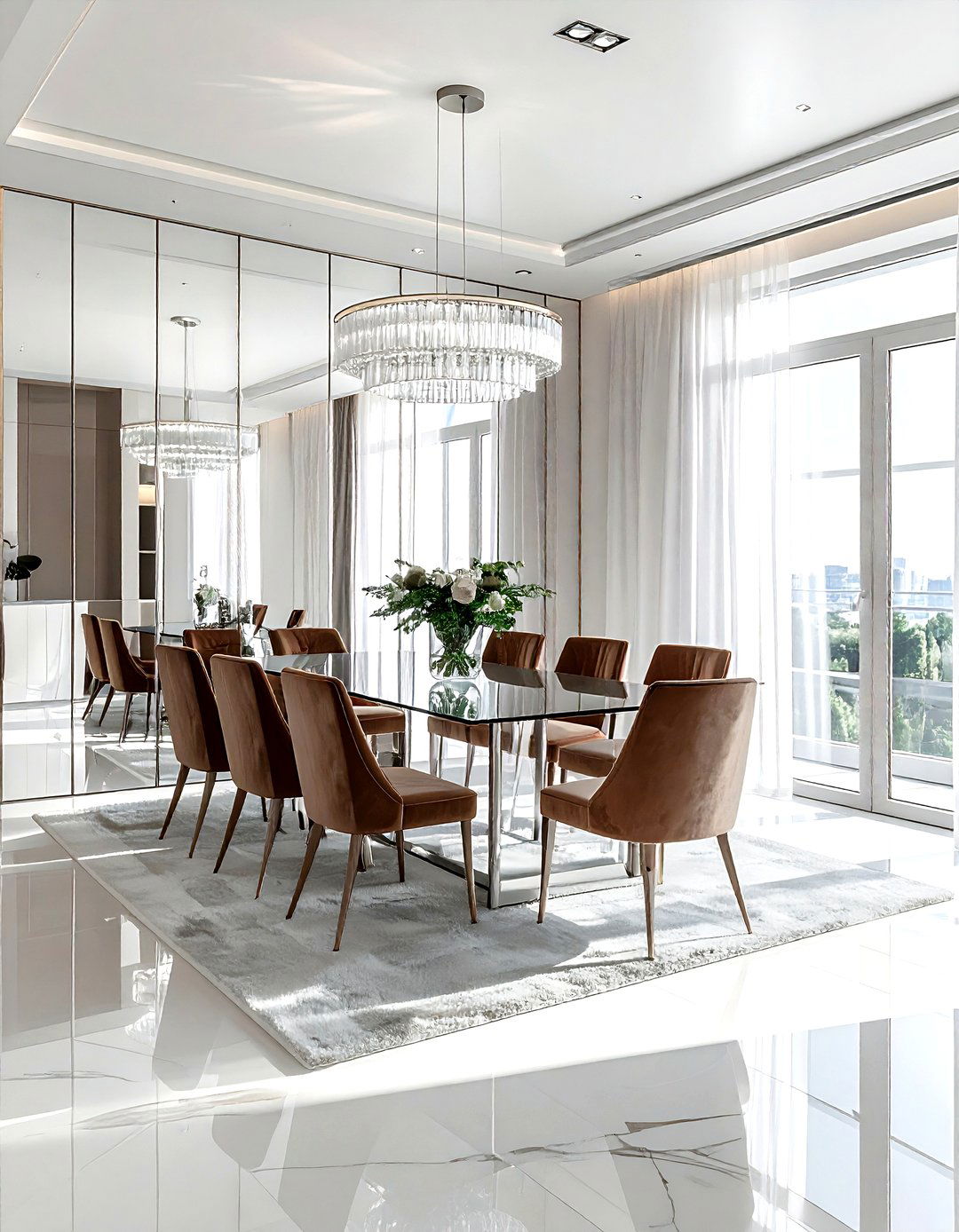 Large Mirror Wall - 30 dining room feature wall ideas