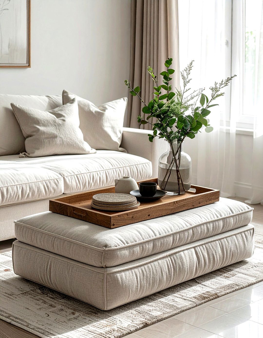 Large Ottoman Tray - 30 living room tablescape ideas