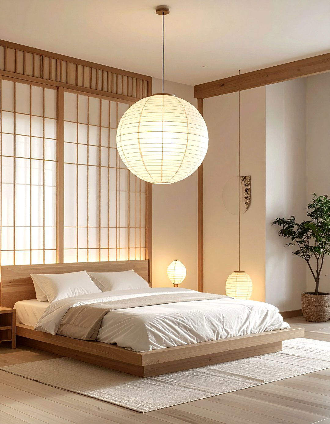 Large Paper Sphere Lantern - 30 soft minimalist bedroom ideas