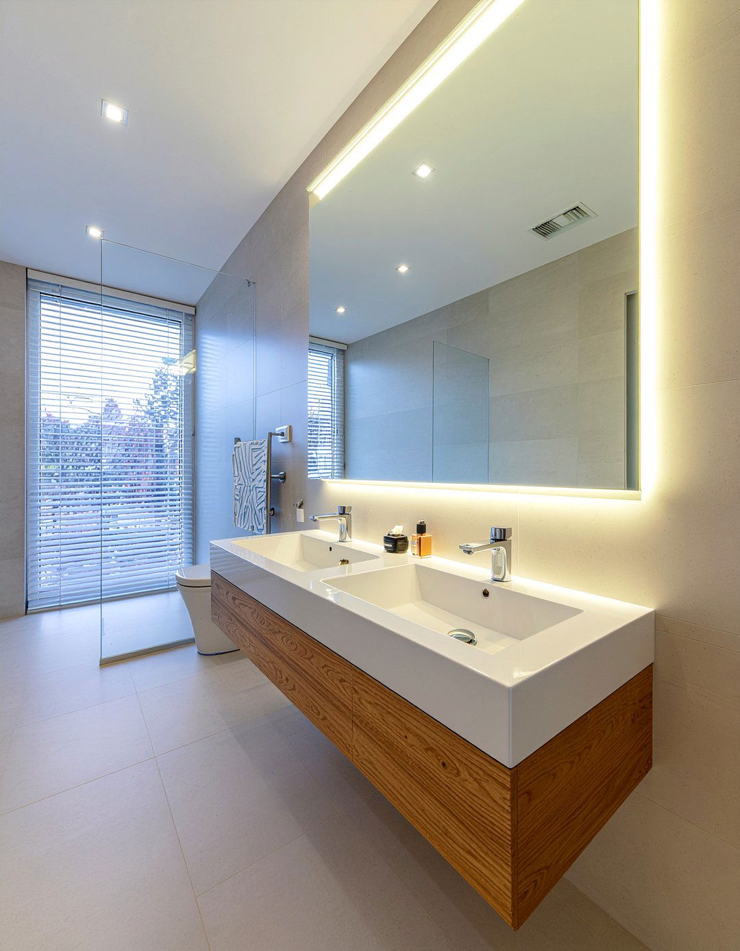 Large Rectangular Mirror - 30 lighted mirror bathroom ideas