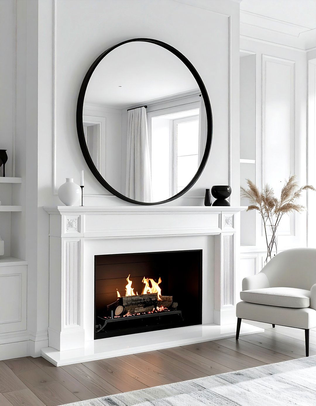 Large Round Mirror - 30 mantel decor ideas