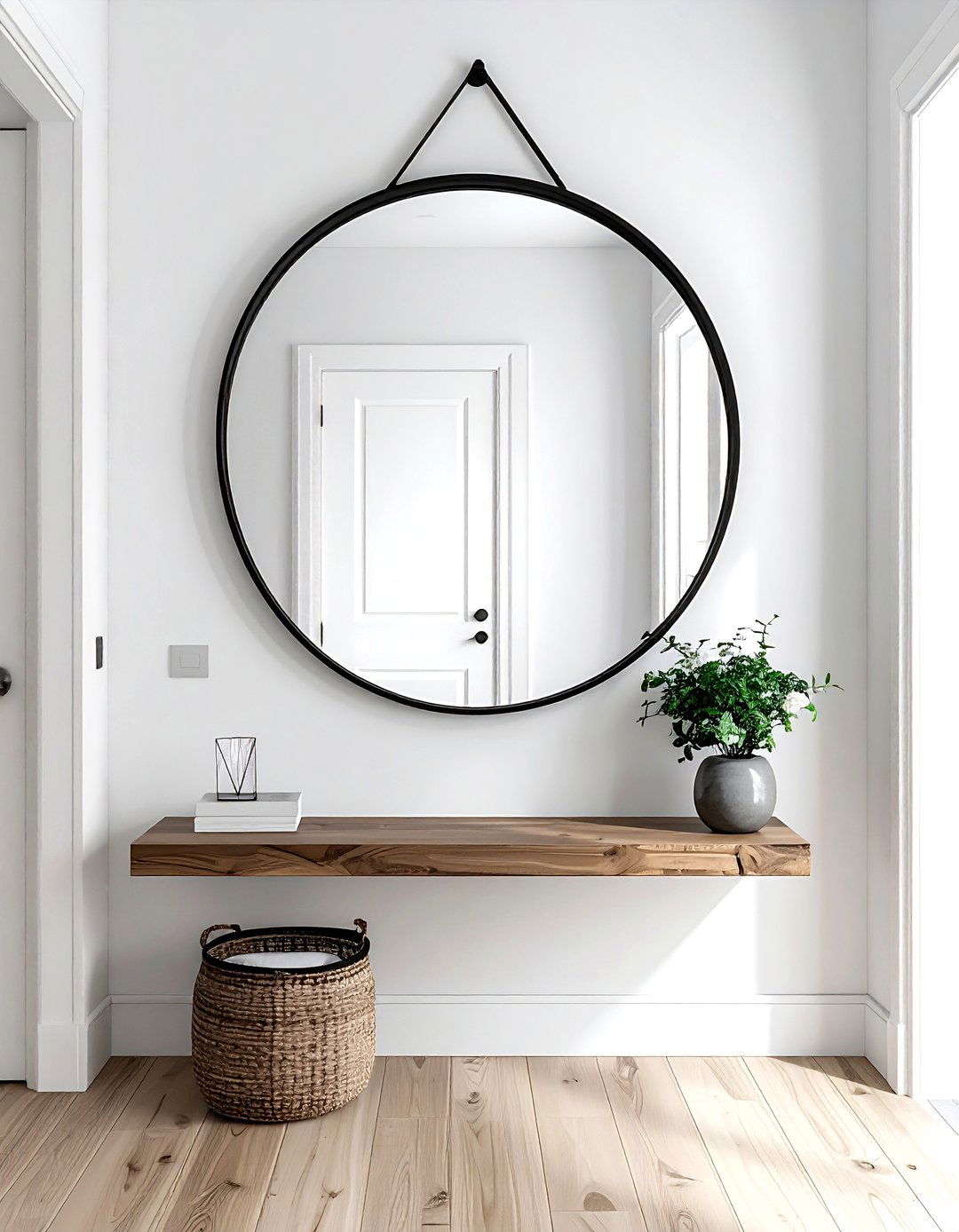 Large Round Mirror - 30 small entryway ideas