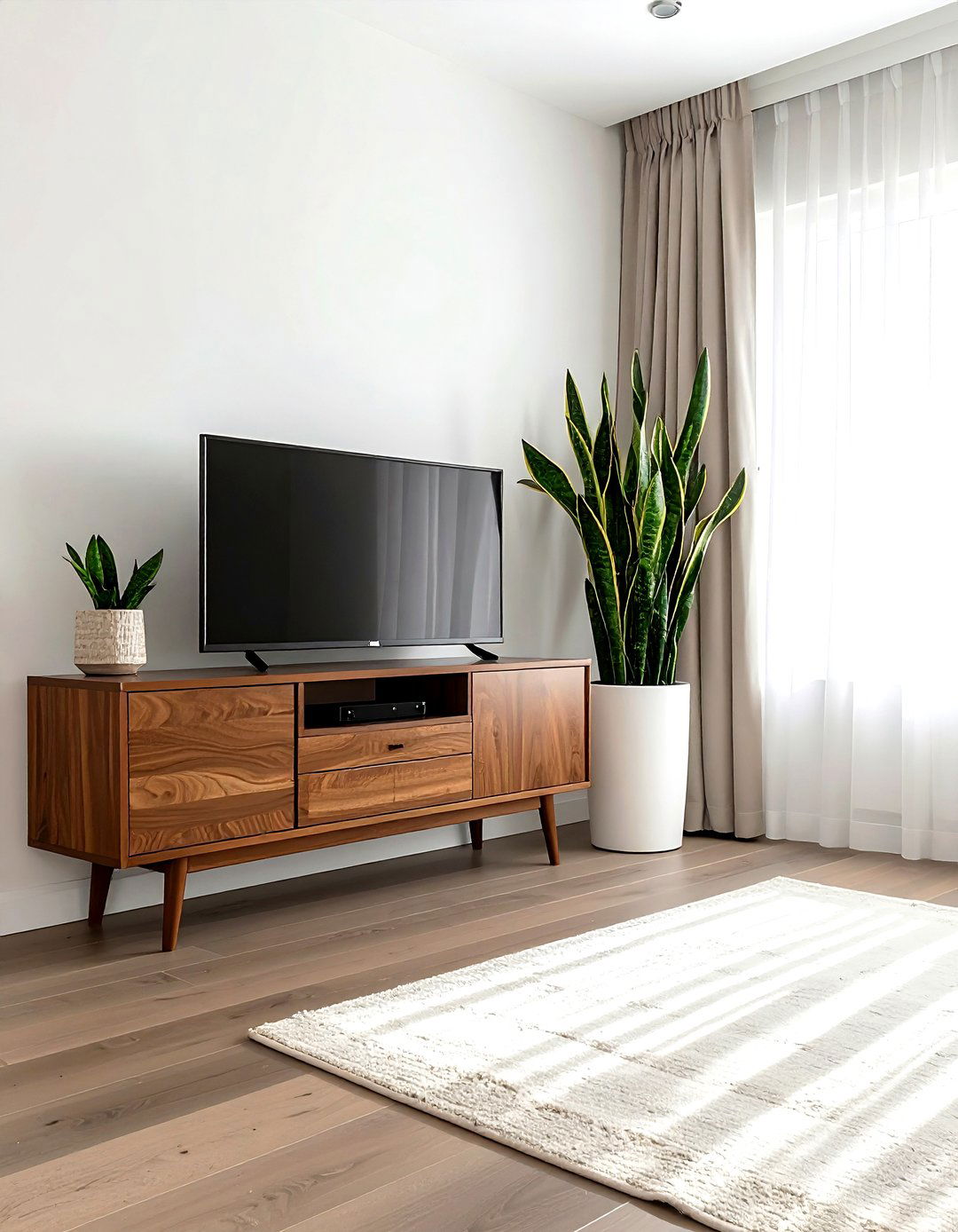 Large Snake Plant TV Stand - 30 living room snake plant ideas