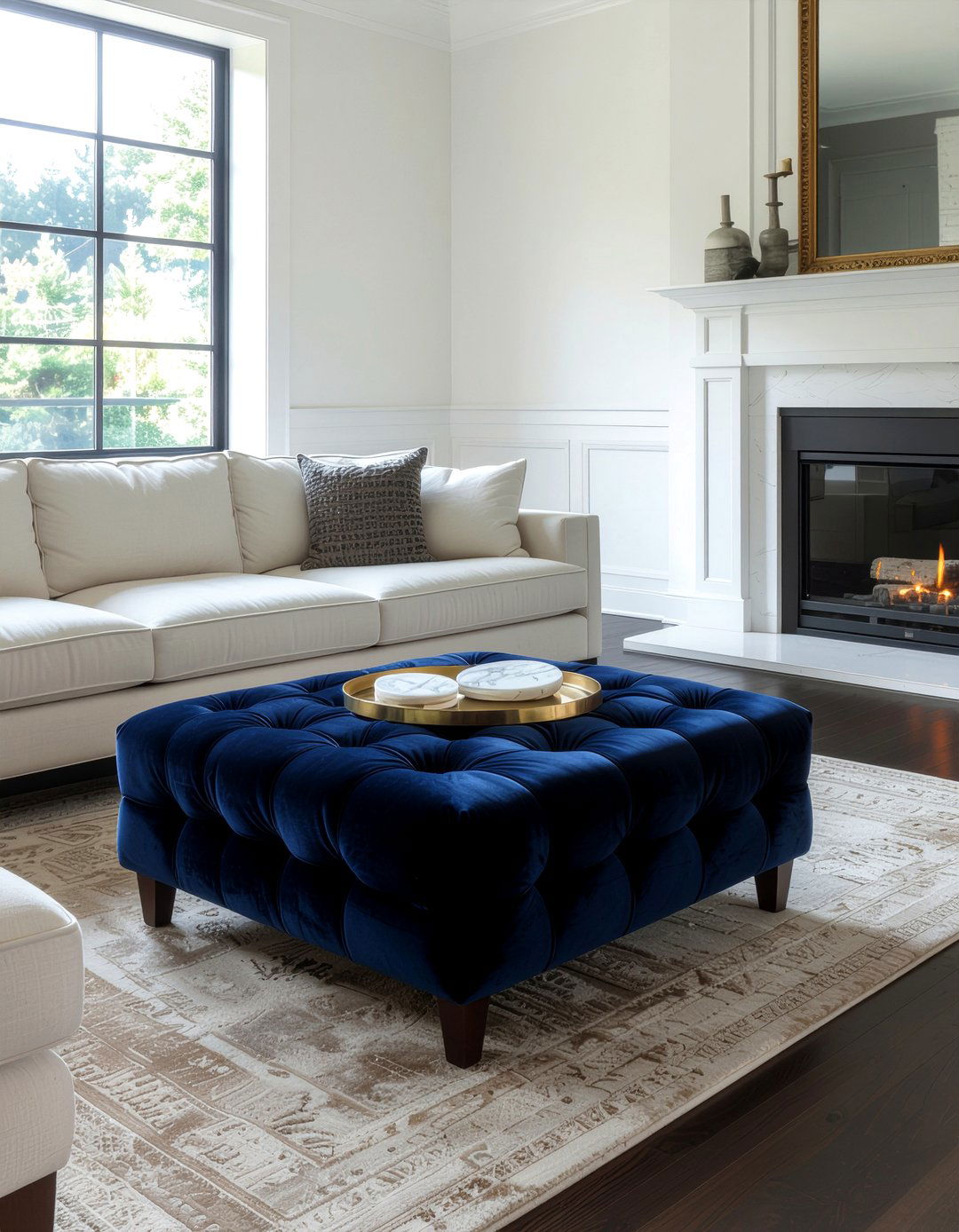 Large Square Velvet Ottoman - 30 living room tufted ottoman ideas