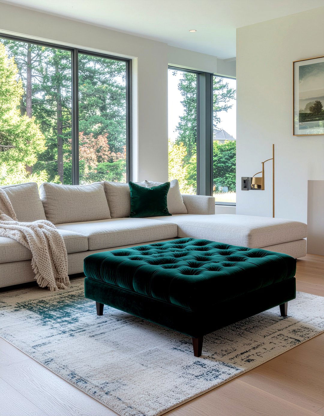 Large Square Velvet Ottoman - 30 living room footstool ideas