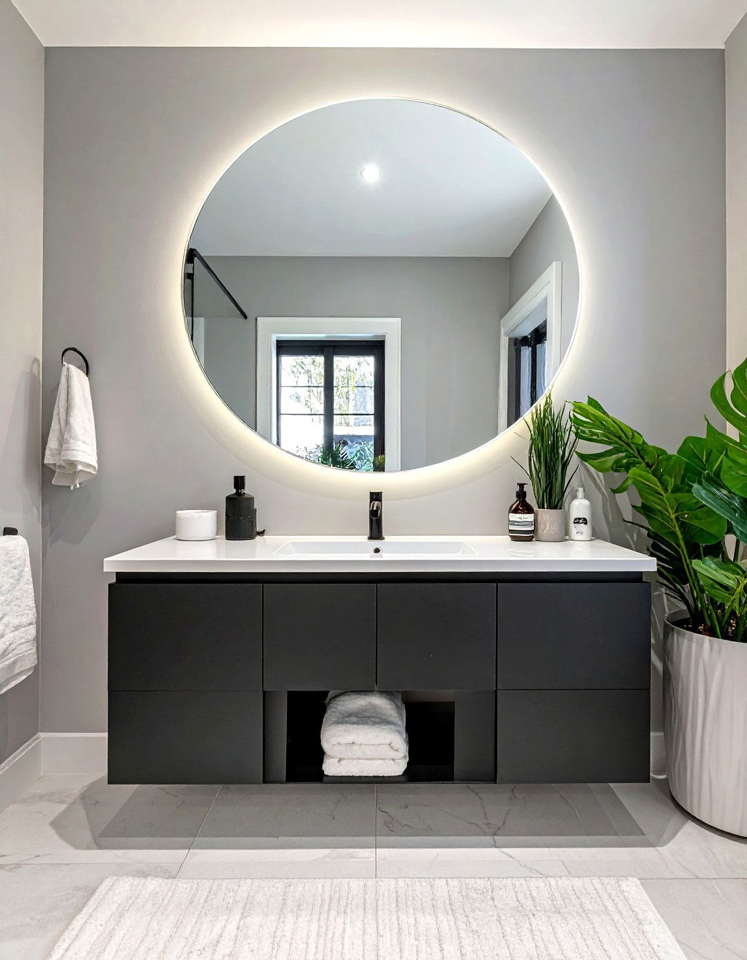 Large Wall Mirror - 30 studio apartment bathroom ideas