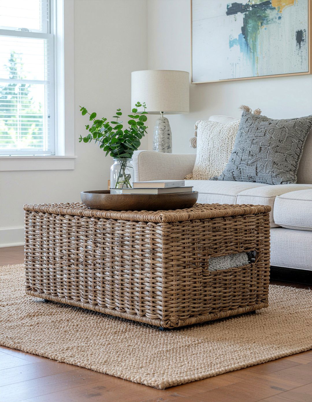 Large Wicker Storage Ottoman - 30 living room woven ottoman ideas