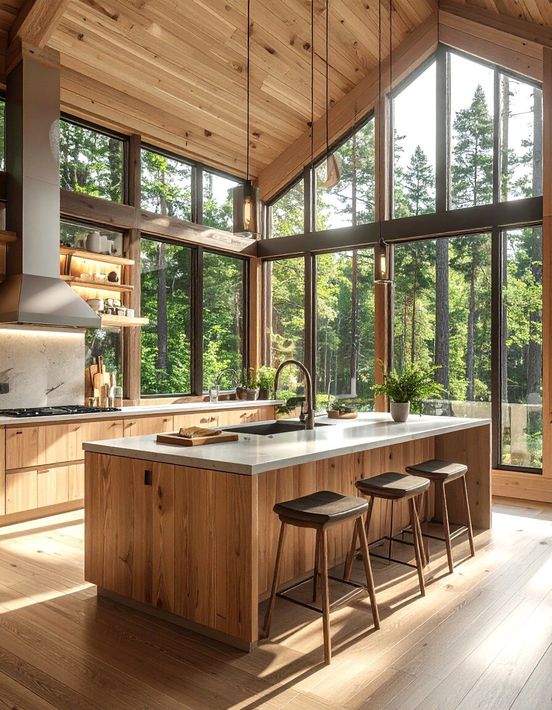 Large Window Cabin Kitchen - 30 cabin kitchen ideas