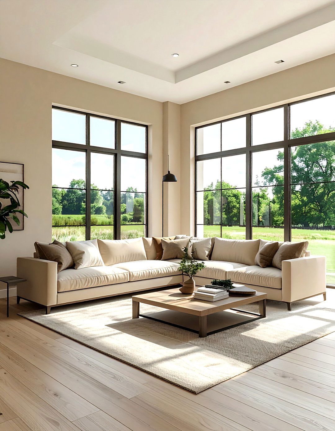 Large Window Farmhouse Living Room - 30 farmhouse beige living room ideas