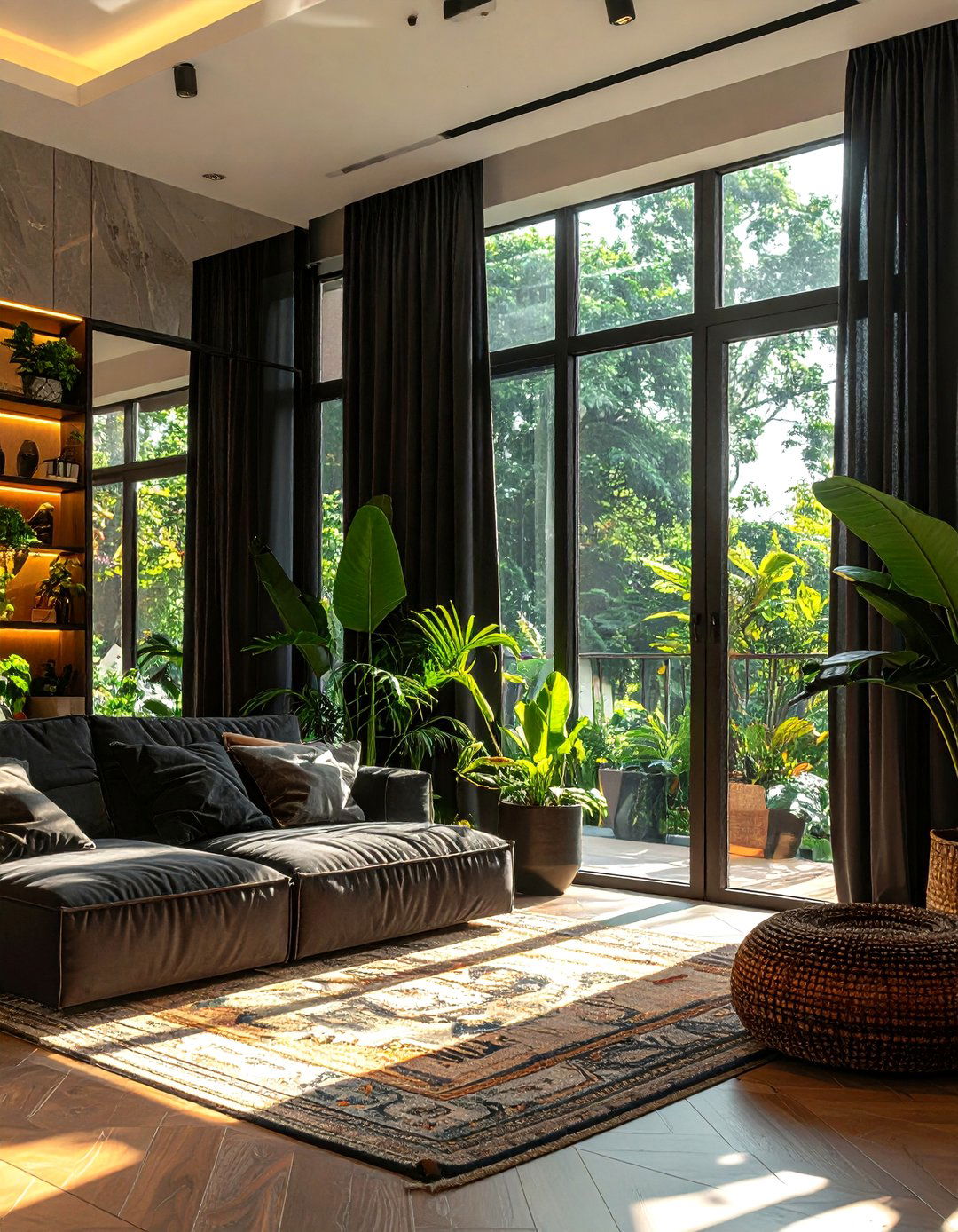 Large Window Natural Light - 30 bohemian black living room ideas