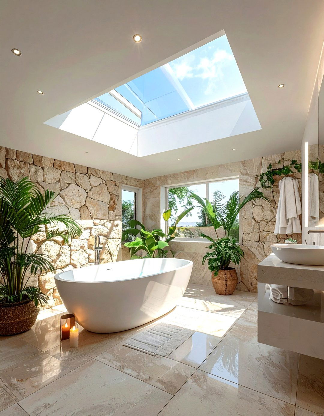 Large bathroom skylight window - 30 Mediterranean bathroom ideas