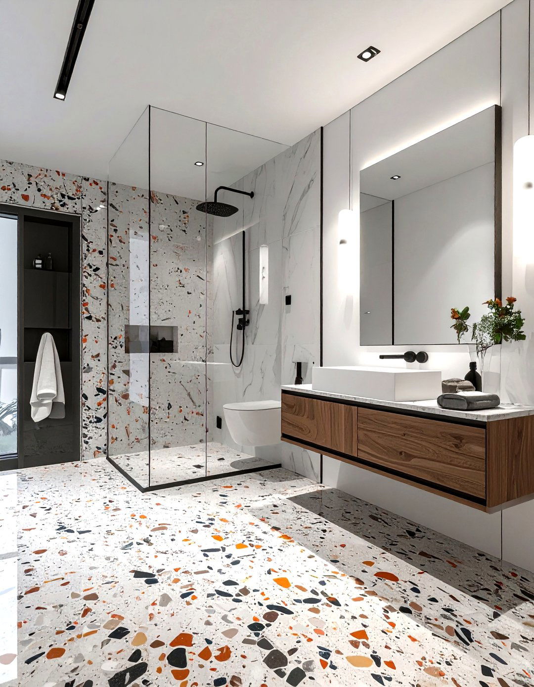 Large chip terrazzo - 30 terrazzo tile bathroom ideas