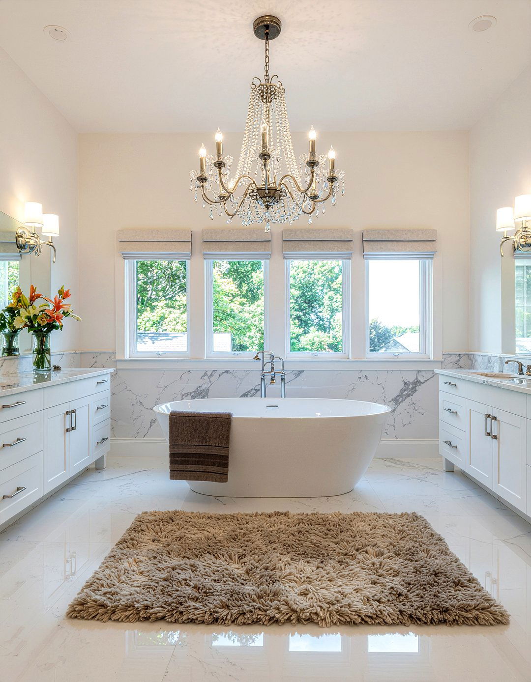 Large crystal chandelier - 30 bathroom lighting statement ideas