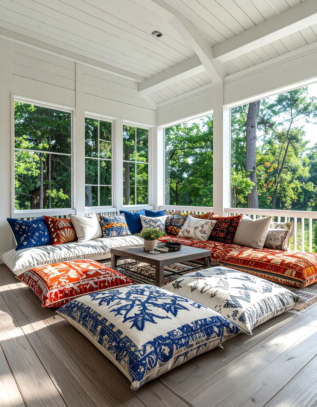 Large floor pillows - 30 screened porch decor ideas