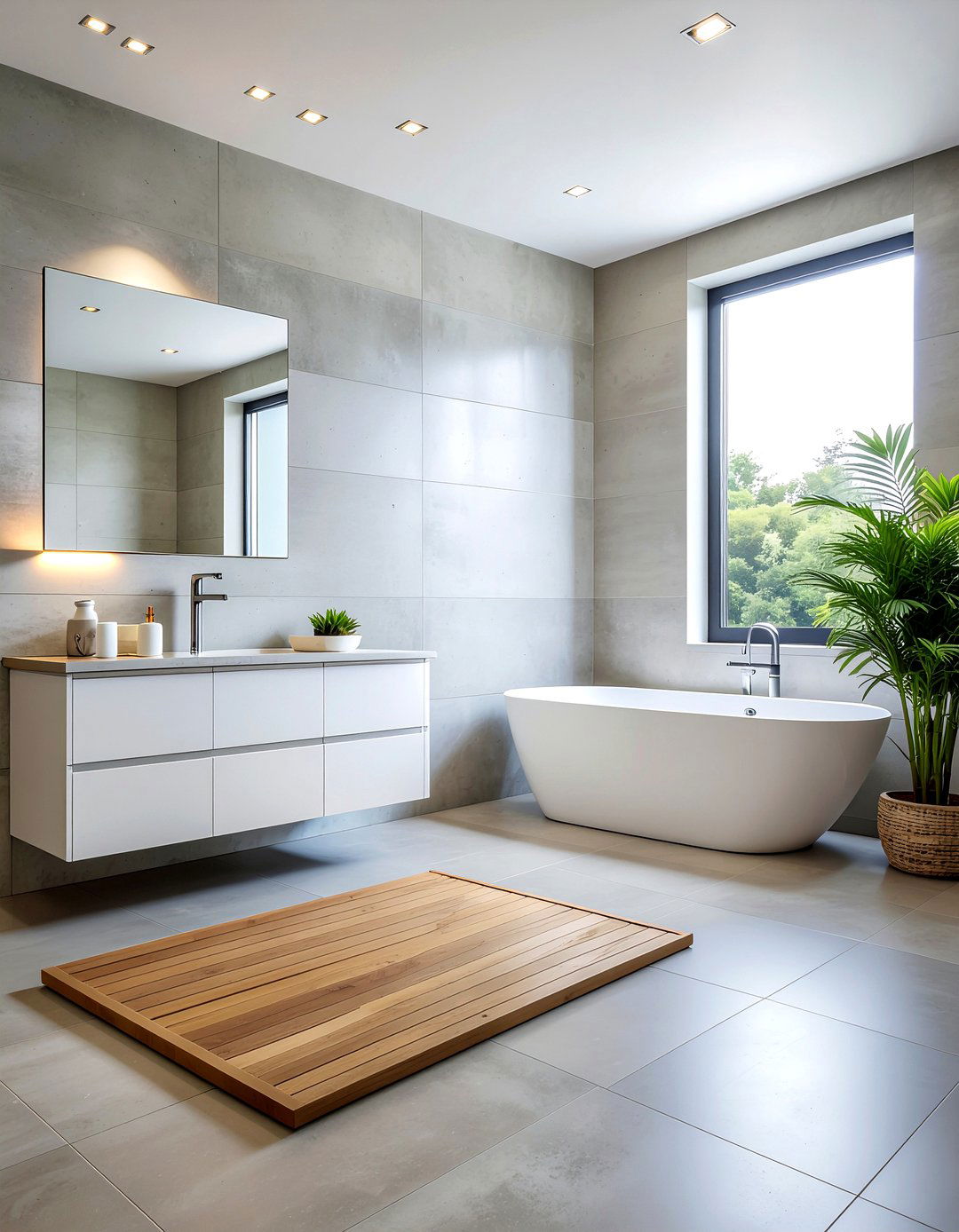 Large floor tiles - 30 bathroom optimization ideas