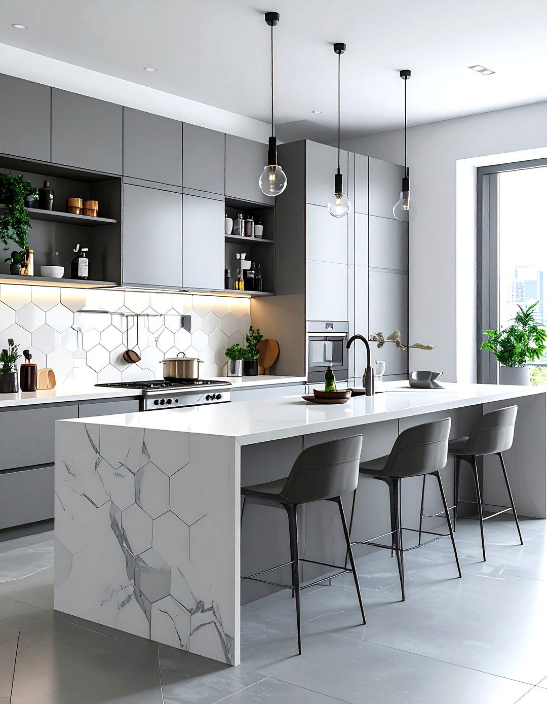 Large format hexagon tile - 30 hexagon tile kitchen backsplash ideas