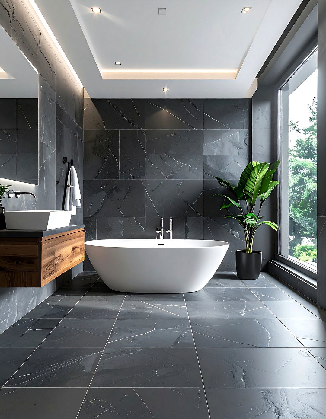 Large format slate tiles - 30 slate bathroom ideas
