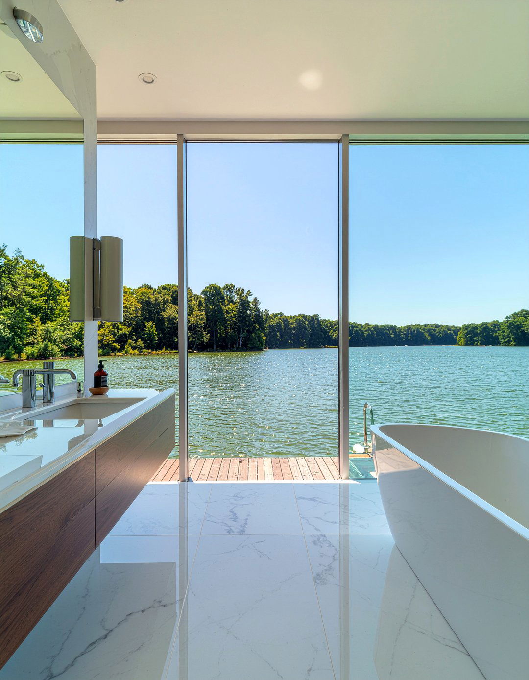 Large frameless bathroom mirror - 30 lake house bathroom ideas