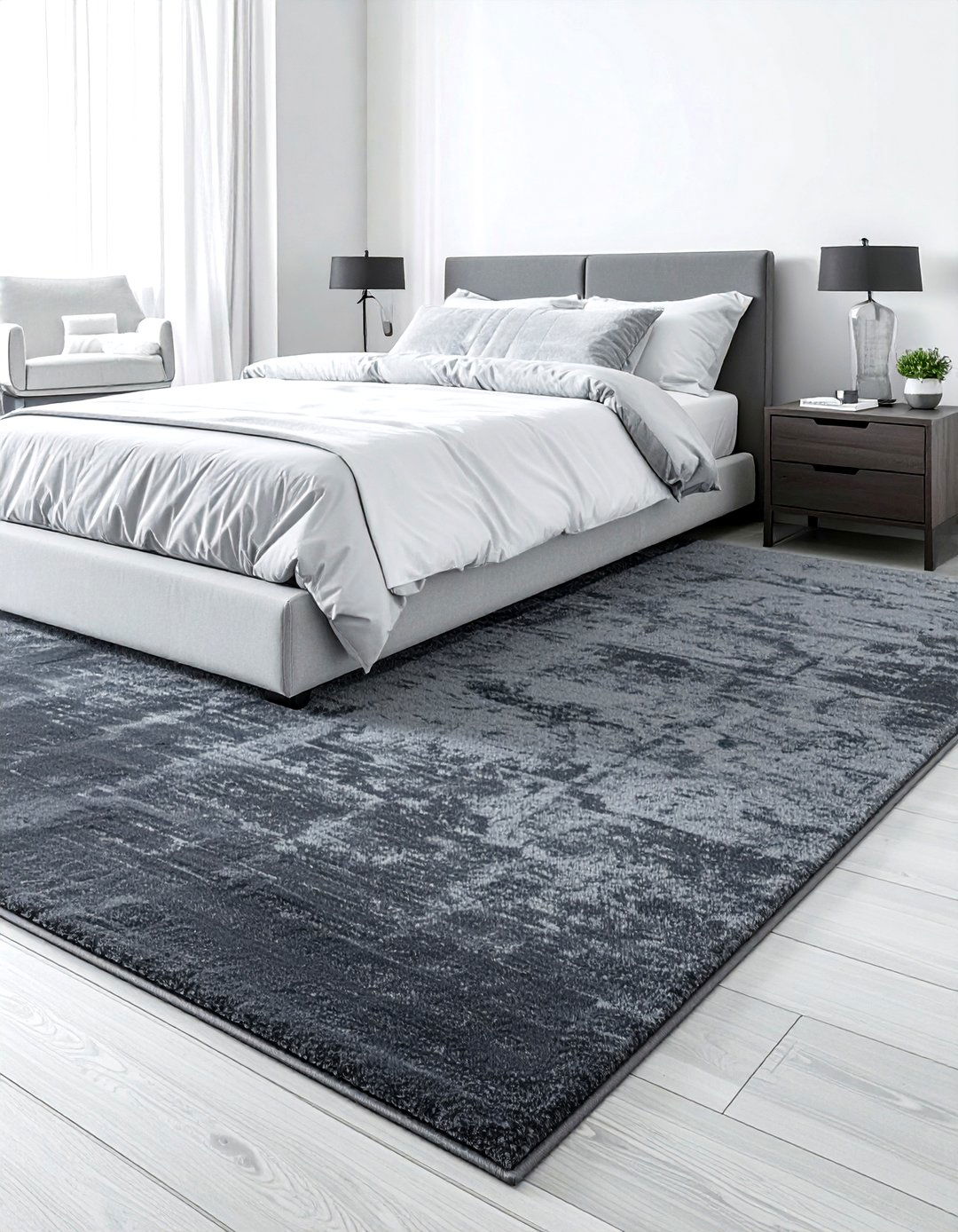 Large gray area rug - 30 bedroom rug ideas