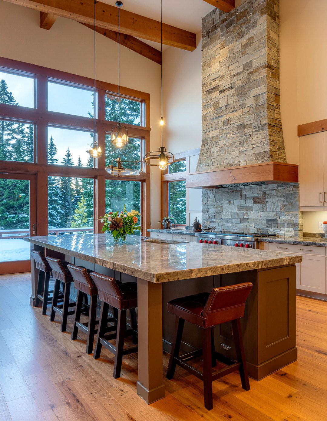 Large kitchen island seating - 30 ski house kitchen ideas