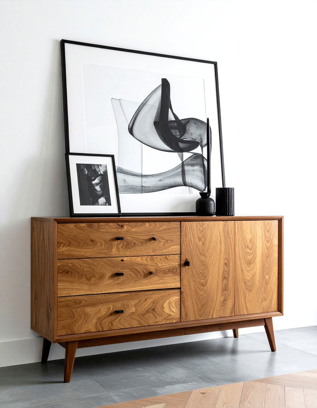 Large leaning art on dresser - 30 dresser vignette ideas