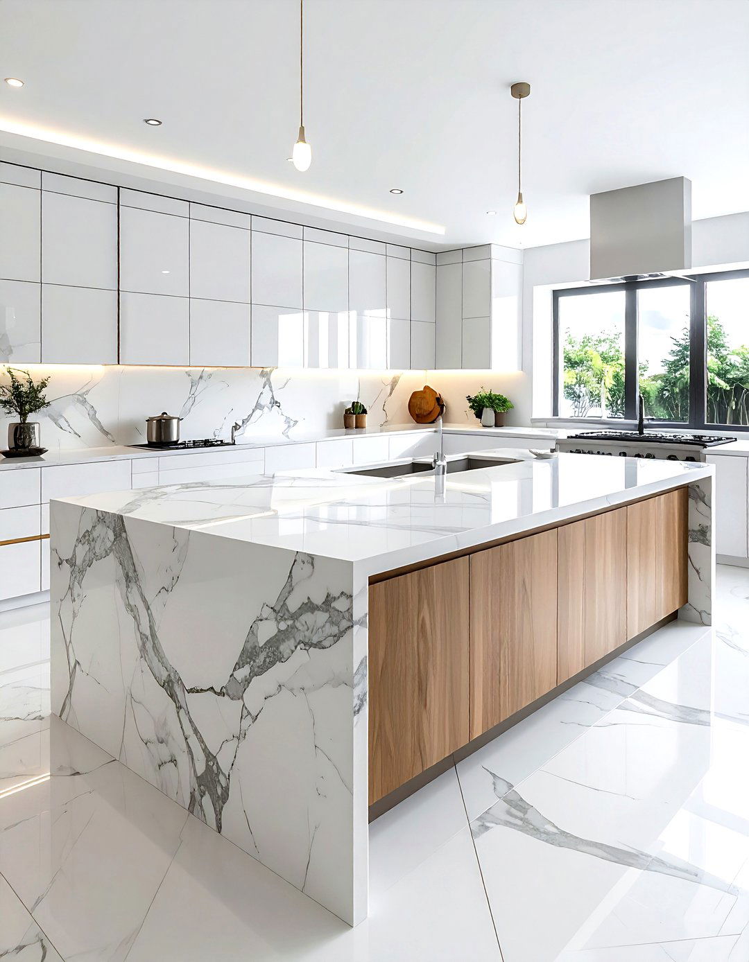 Large marble island - 30 marble kitchen ideas