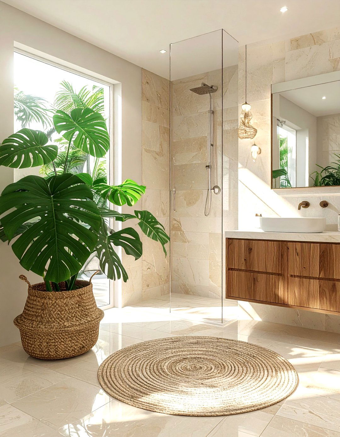 Large monstera in bathroom - 30 bathroom plant accent ideas