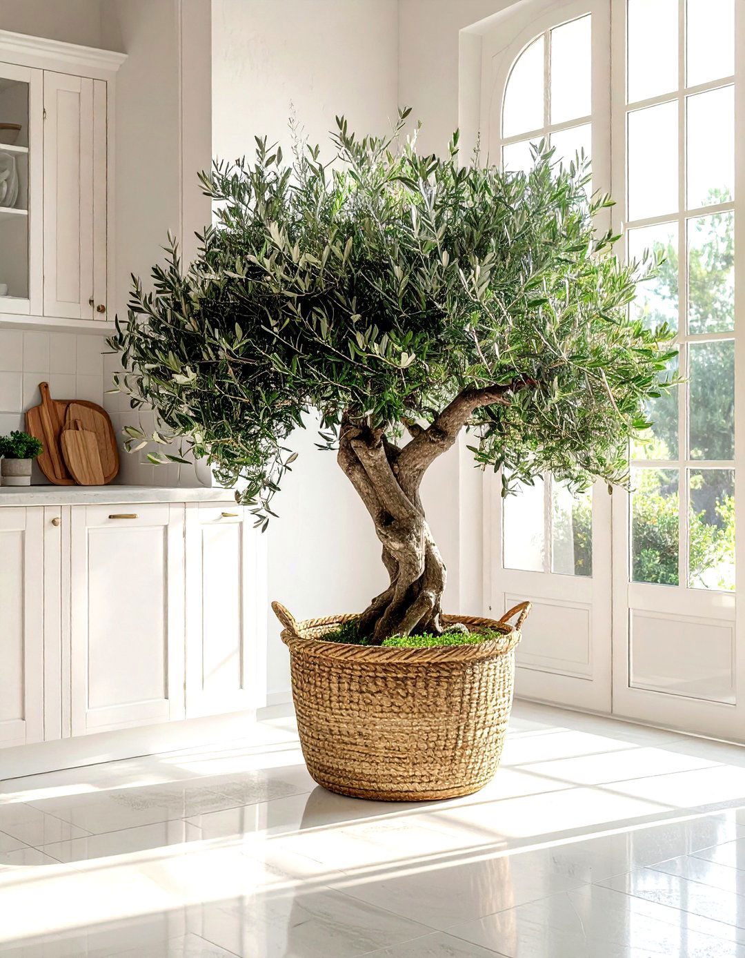 Large olive tree in kitchen corner - 30 kitchen plant ideas