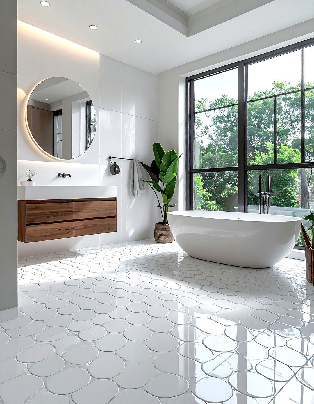 Large penny tile floor - 30 penny tile bathroom ideas