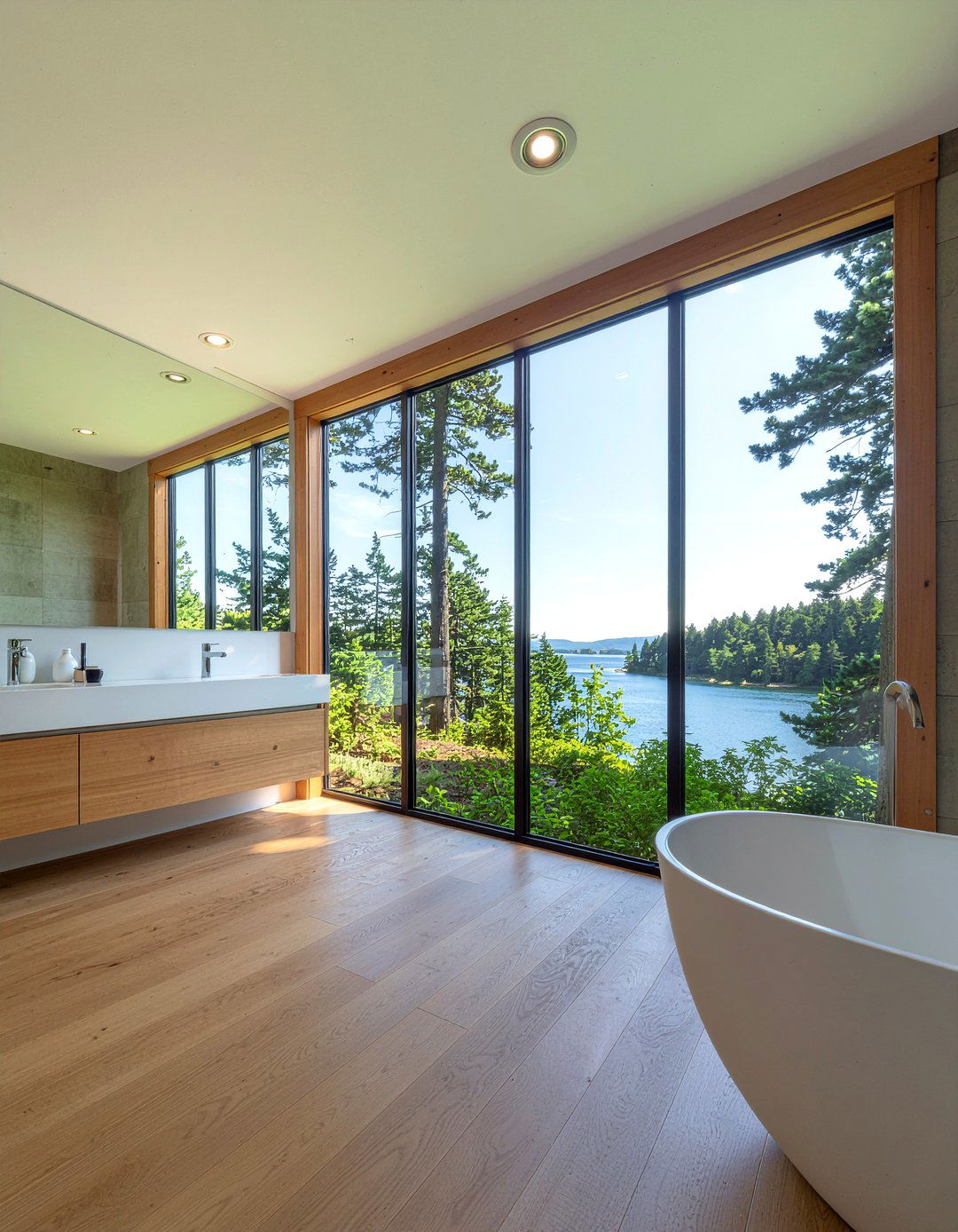 Large picture window bathroom - 30 lake house bathroom ideas