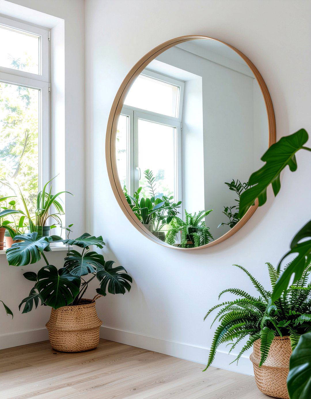 Large round mirror - 30 Swedish living room ideas