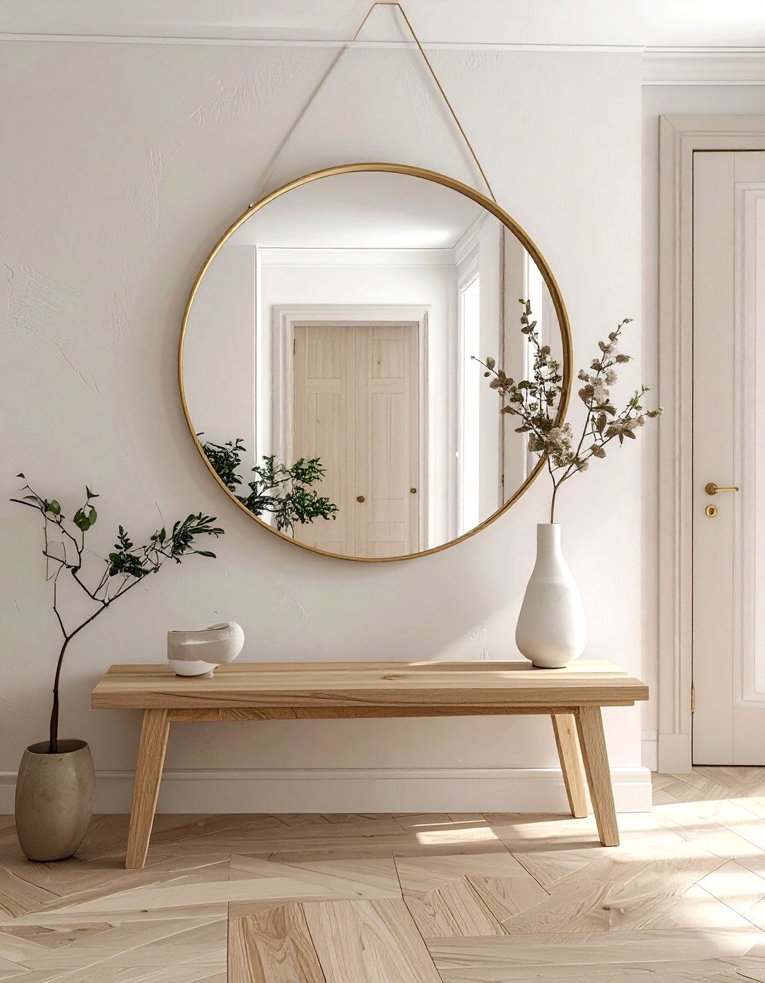 Large round mirror - 30 hallway decor ideas