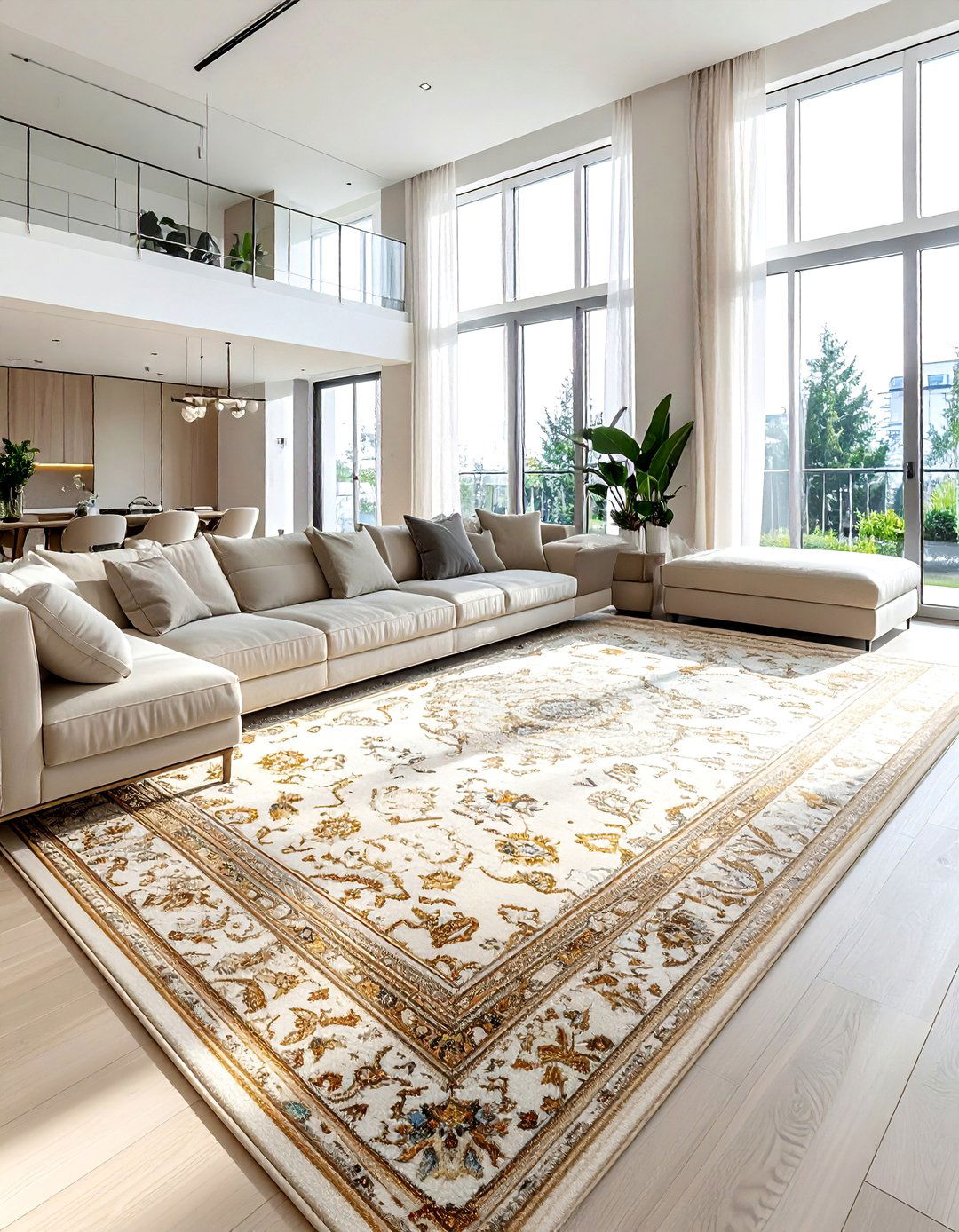 Large scale Oushak rug open floor plan - 30 Turkish rug ideas
