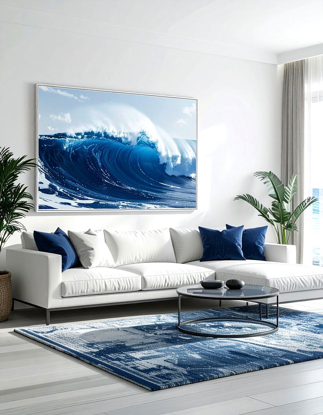 Large scale ocean photography - 30 coastal navy living room ideas