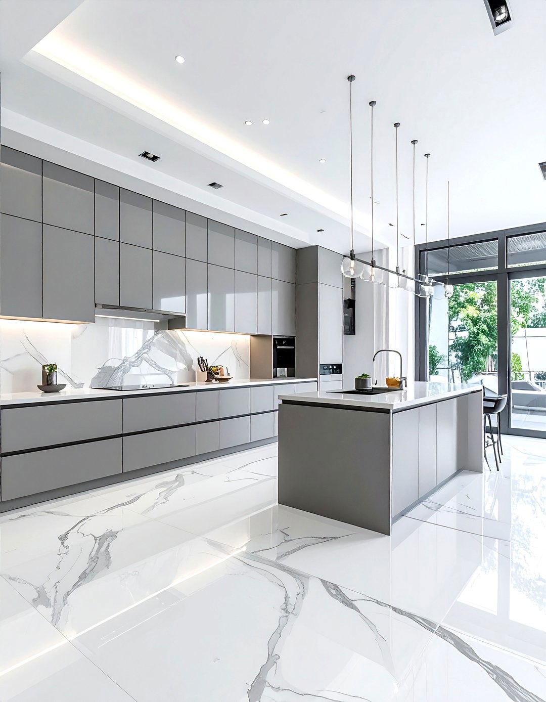 Large scale porcelain pattern - 30 patterned floor kitchen ideas