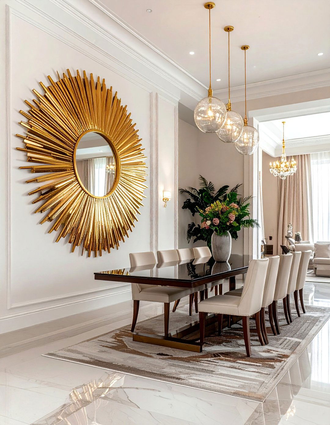 Large sunburst mirror wall decor - 30 sunburst mirror dining room ideas