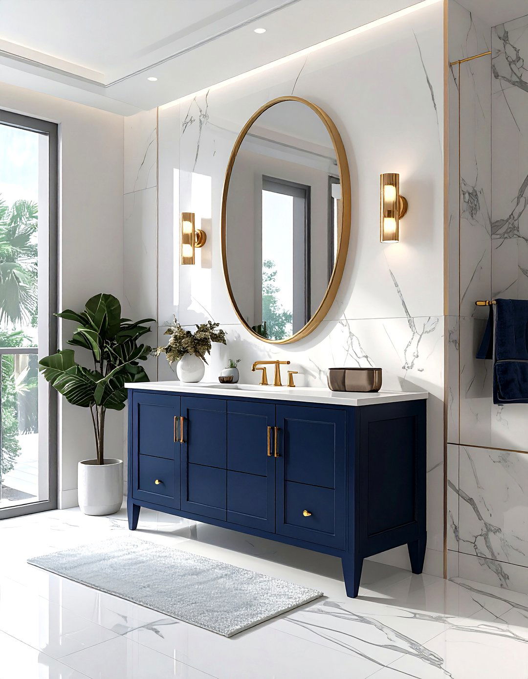 Large vertical oval mirror - 30 oval bathroom mirror ideas