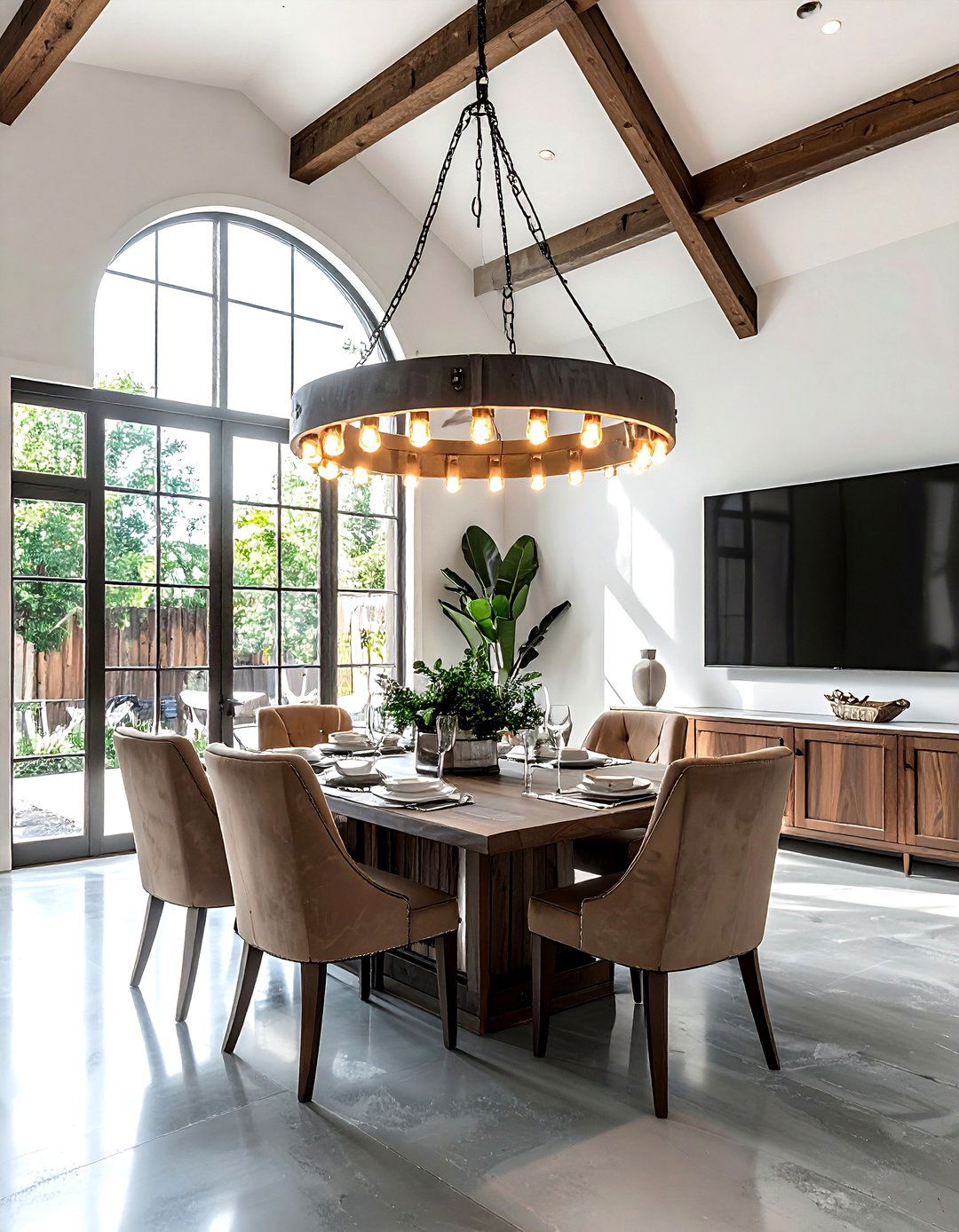 Large wagon wheel chandelier dining room - 30 industrial chandelier dining room ideas