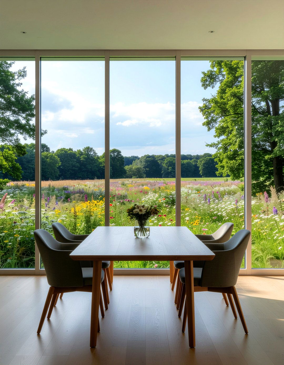 Large window garden view - 30 meadow dining room ideas