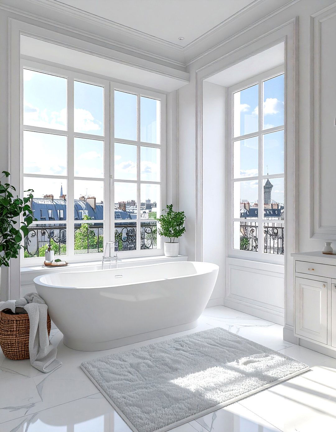 Large window in bathroom - 30 Parisian bathroom ideas